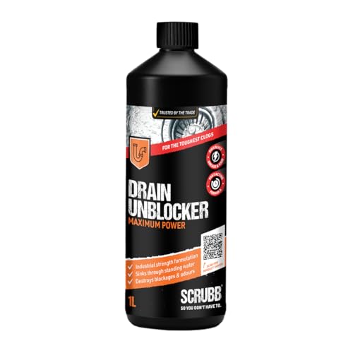 SCRUBB Sink & Drain Unblocker Liquid, Maximum Power, Industrial Strength Formulation, 1L
