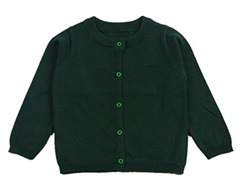 ASHERANGEL Little Girls Basic Crew Neck Solid Fine Knit Cardigan Sweaters (Age(5T), Dark-Green)
