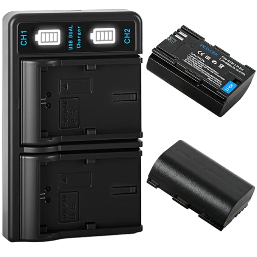 FCDAZR LP-E6 LP-E6N Battery(2-Pack) and Dual USB Charger Compatible with Canon EOS 5D Mark II III IV 5DS 5DS R 6D 6D Mark II 7D 7D Mark II 60D 70D 80D 90D R R5 C700 XC10 XC15 Cameras