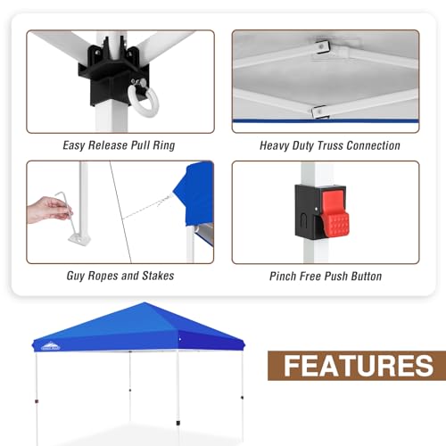 EAGLE PEAK 10x10 Outdoor Pop up Canopy, Instant Outdoor Canopy Tent, Straight Leg Sun Shelter with Wheeled Carry Bag, 100 Square Feet of Shade, Blue - Image 4