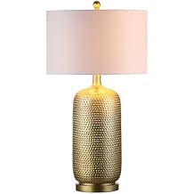 JONATHAN Y 30" Gold Modern Resin Table Lamp, Glam Contemporary Bedside Lamp with White Linen Drum Shade for Living Room Bedroom Nightstand, UL Listed, LED Bulb Included JYL1017A