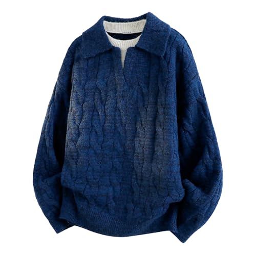 PRTM Fake Two Piece Stand Collar Sweater Long Sleeve Cable Knit Relaxed Daily Style Pullover