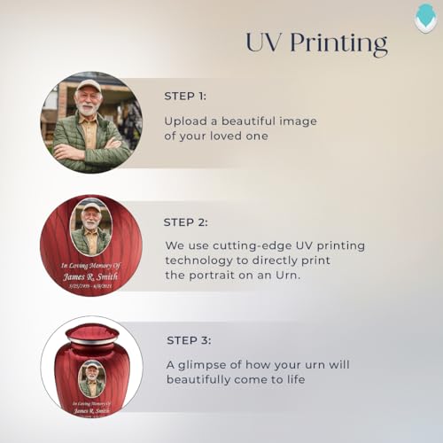 Image of Geturns Embrace Adult Personalized Picture Cremation Urns for Human Ashes I Large Photo Pearl Candy Red Funeral Urn for Men and Women I 200 lbs