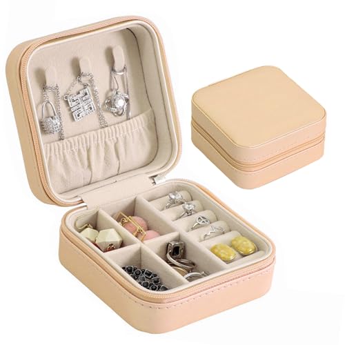 GZQINGYONG Joyero Pequeño Estuche para Mujeres Niñas,Portátil Jewelry Organizer,Joyero Pequeña Mujer Organizador de Cadena de Joyas de Viaje para Anillos,Pendientes,Pulseras y Collares-Rosado
