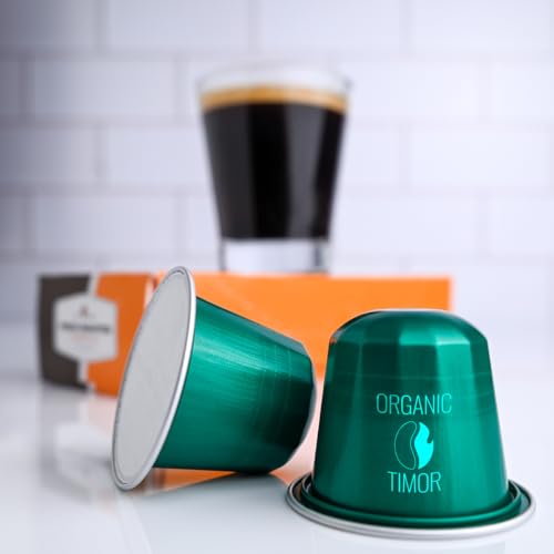 Image of Fresh Roasted Coffee, Organic Timor Espresso Capsules for Nespresso OriginalLine, Medium, USDA Organic, Kosher, 10 Recyclable Aluminum Capsules