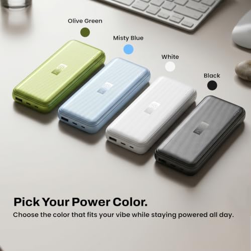 Image of EVM EnConnect 10000mAh Power Bank| 22.5W Fast Charging | Built-in Type-C & Compact Portable Charger with USB & Type-C Output | for iPhone Android, Pocket Size | 2 Year Warranty (EVM-P0501-Misty Blue)