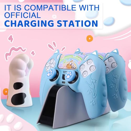 SIKEMAY Cute Cat Paw PS5 Controller Skin, PS5 Cover Case Anti-Slip PS5 Accessories Silicone Skin Protective Controller Grip for PlayStation 5 with 2 Thumb Grip Caps and 1 Sticker (Blue) - Thumbnail 6