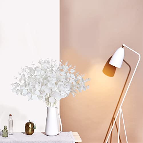 Starryle 12Pcs Artificial Eucalyptus Leaves Stems Faux Eucalyptus Stems With White Silver Dollar Leaves Fake Eucalyptus Bouquet For Wedding Winter Christmas Party Home Decorations (White) #TOP4
