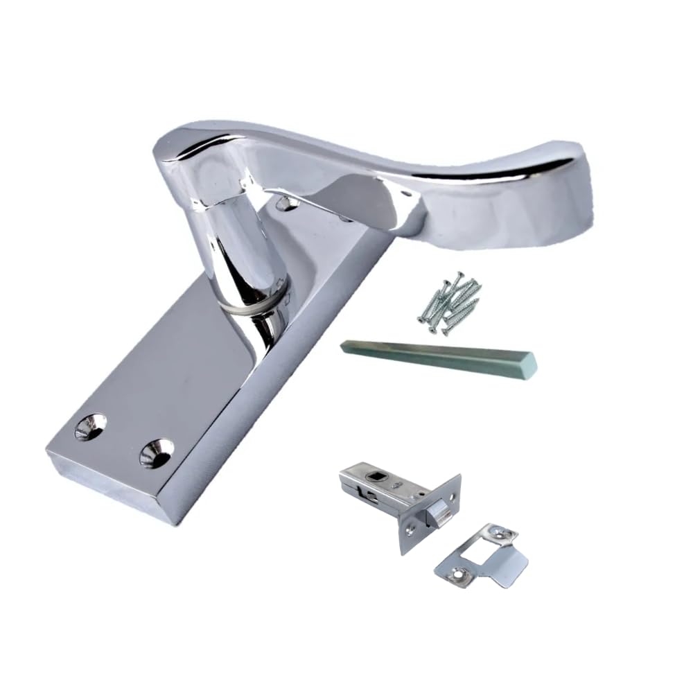Haven Heritage Victorian Scroll Lever Door Handle on Backplate – Polished Chrome, 118mm x 42mm -Pack of 1 with 63 mm Tubular Latch