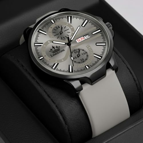 Image of LIMESTONE Men's Analog Quartz Watch with Day & Date Display, Leather /Silicone Strap - Casual & Formal Wrist Watch for Men