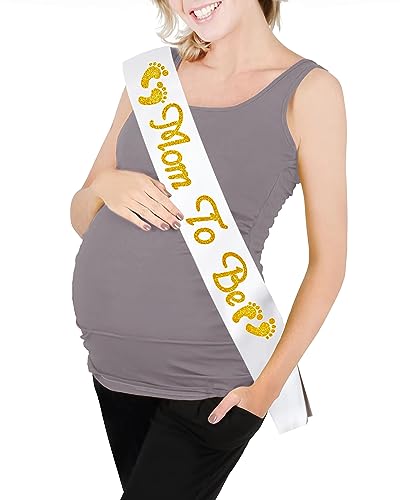 Image of Mom to be Sash, Satin with Gitter Font and Baby Foot, Best Baby Shower Mommy Decor, Gender Reveal Party Boy Or Girl