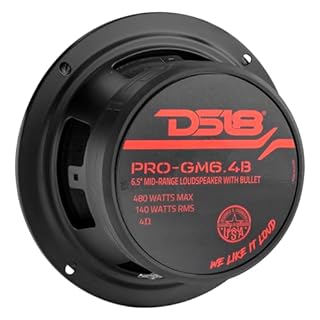 DS18 PRO-GM6.4B Loudspeaker - 6.5", Midrange, Red Aluminum Bullet, 480W Max, 140W RMS, 4 Ohms - Premium Quality Audio Door Speakers for Car or Truck Stereo Sound System (1 Speaker)