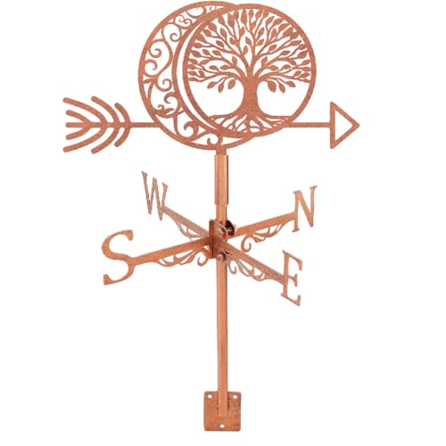 SUPERDANT Banderuola Segnavento A Forma di Luna Segnavente In Metallo con Albero Della Vita Banderuola Vento In Rame Rosso Decorativa per Fattoria Prato Cortile