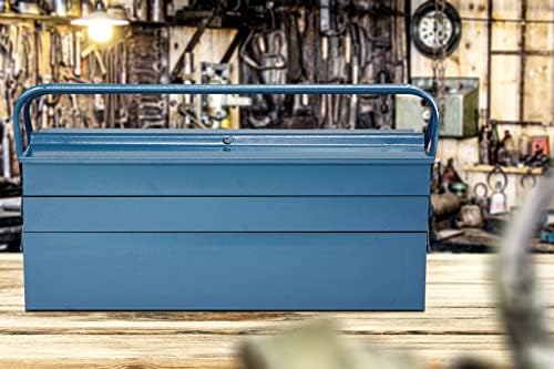 Deuba Tool Box Empty Big Steel 5 Compartments Tool Case Blue Garage Organiser Case 53x20x20 cm (21x8x8 IN)