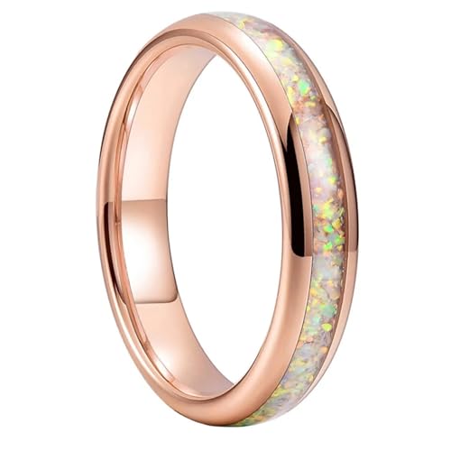 4mm Pink Color Opal Ring Women Tungsten Engagement Wedding Band Jewelry Comfort Fit