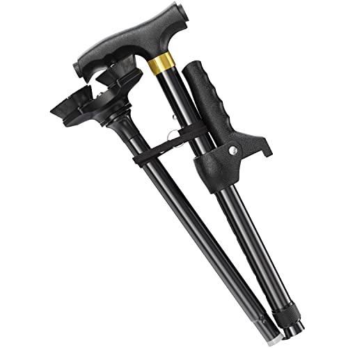 Luxet Folding Walking Cane For Women & Men, Led Light & Extra Handle, Pivot Tip Four Arm Cane For Balance, Adjustable Walking Stick Heavy Duty Collapsible Canes For Seniors, Soft Foam Handle, Black #TOP1