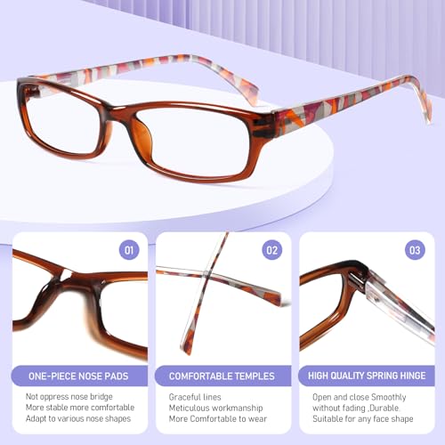 Image of Kerecsen Reading Glasses 5 Pairs Fashion Ladies Readers Spring Hinge with Pattern Print Eyeglasses for Women (Multicolor, 2.5)