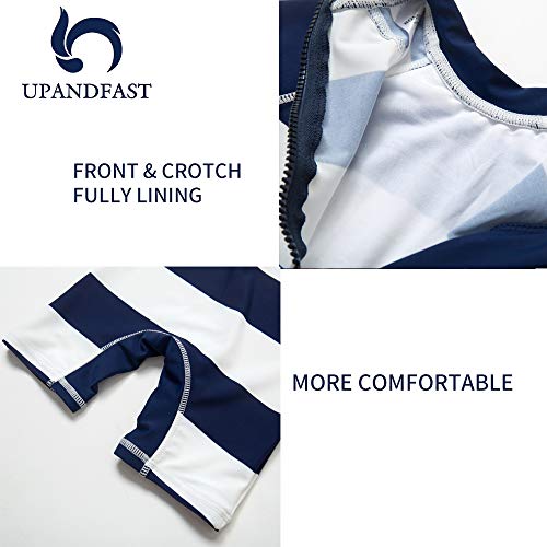 Upandfast Baby/Toddler One Piece Zip Sunsuits With Sun Hat Upf 50+ Sun Protection Infant Beach Swimsuit (Stripe(Ls), 3-6 Months) #TOP4