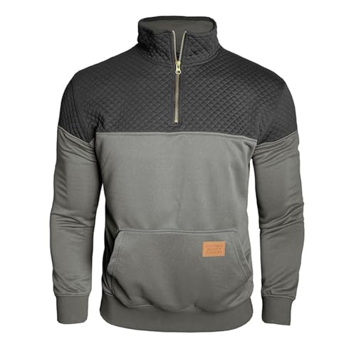 Pull matelassé gris homme col montant taille L à fermeture éclair 1/4