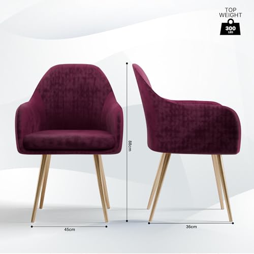 Image of Milano Velvet Comfort Dining Chair with Deep Cushion Seating, Strong Wooden Frame & Metal Support Legs for Dining, Living Room, Bedroom, Balcony & Office (Royal Maroon)