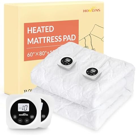 HOMLYNS LuxeHeat Electric Heated Mattress Pad Queen Size Zoned Dual Control 10 Heat Levels 1-12H Timer,Sherpa,Illuminated Button Cover