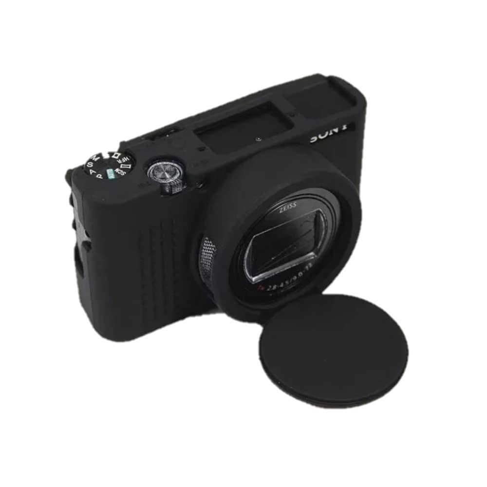Etui na aparat i pasek do aparatu, zestaw pasków na ramię, miękki silikon, czarny, odporny na wstrząsy, osłona korpusu do aparatu Sony Cyber-shot DSC-RX100 VII, jeden rozmiar (BG43UK), czarny, jeden