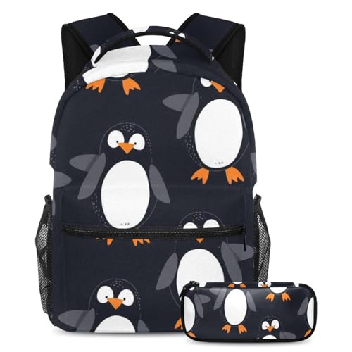 Cartables pingouins noirs grand volume avec trousse pour scolaires