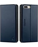 SHIELDON iPhone 8 Plus Case, iPhone 8 Plus Wallet Case, Genuine Leather iPhone 7 Plus Flip Magnetic Cover Card Slots Holder Kickstand Shockproof Protective Case Compatible with iPhone 8 Plus - Blue