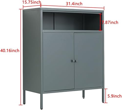 Miniatura 3 de Armario de metal de 2 puertas para dormitorio, sala de estar, hogar, hotel, oficina, garaje, cocina, 2 niveles, 1 estante extraíble, espacio