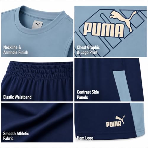 Image of PUMA Active Boys Shorts Set - 2 Piece Dry Fit Sleeveless Basketball Boys Athletic Shirts and Boy Shorts Matching Set (4-16)