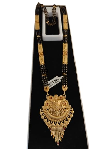 JAITU JEWELS Elegant Ethnic Mangalsutra Necklace for Women | Gold Plated Detailed Pendant with Multi-Layer Black Beads | Perfect for Wedding & Daily Wear