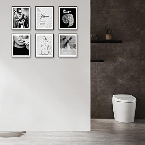 HOGEBIG Fashion Wall Art Prints Bathroom Decor Grey Glam Glitter Tissue Canvas Posters Pictures Photos Bathroom Artwork Wall Black and White Minimalist Funny Bathroom Art (11"x14" UNFRAMED)