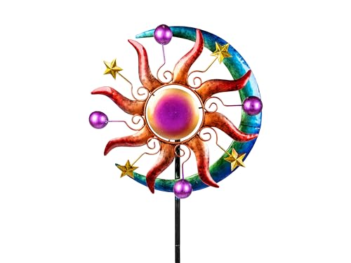 formano Moulin à vent coloré en métal pour le jardin Motif lune et étoiles 124 cm