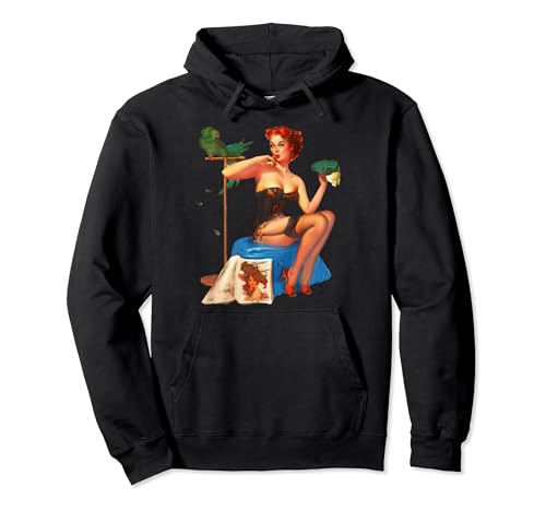 Vintage Pin-Up Redhead Beauty Lingerie with Parrot Pullover 
