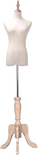 HXYONGN Dress Form Female Model Torso Display Mannequin Body with Wood Tripod Stand, 53-70 Inch Height Adjustable Interesting(Wood Color-S)