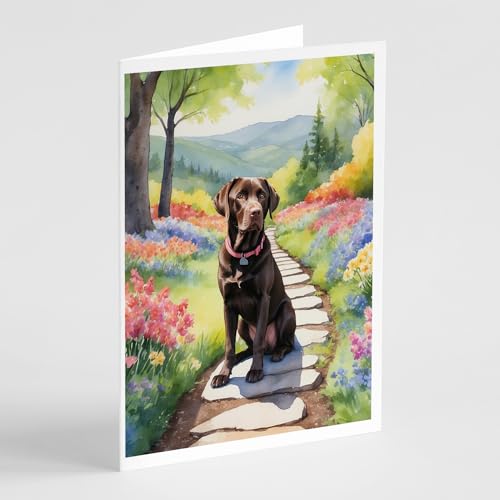 Caroline's Treasures Labrador Retriever Spring Path Greeting Cards Pack of 8 Blank Cards with Envelopes Whimsical A7 Size 5x7 Blank Note Cards