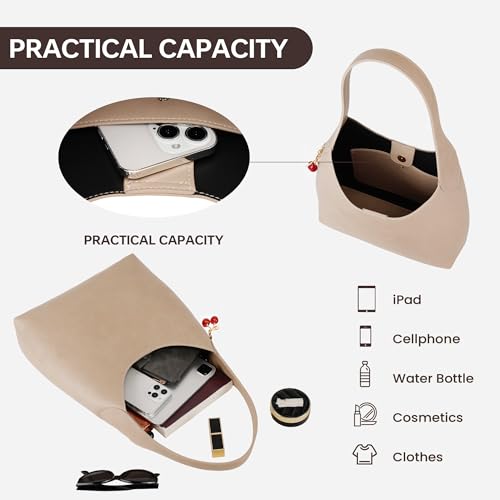 Bolso Hobo de Hombro con Encanto de Cereza Beige miniatura 4
