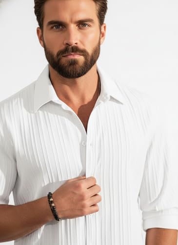 Image of Amazon Brand - INKAST Men's Casual Button Down Shirts Long Sleeve Linen Shirt Fashion Textured Beach Summer Shirt