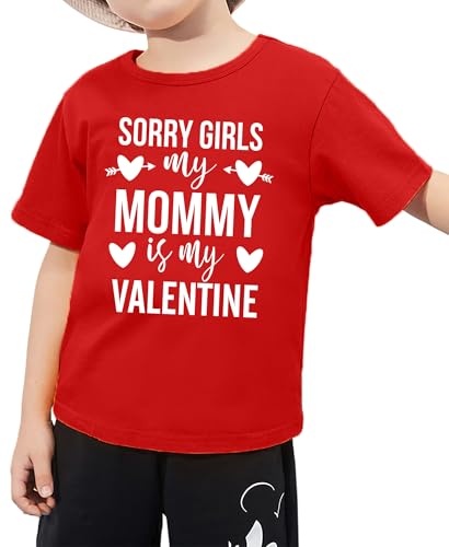 Image of VVNTY Valentines Shirts Toddler Boys Love Heart Graphic Tee Funny Letter Print Tops