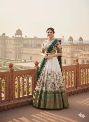 Image of ZITON Women's Indian Traditional Kanjivaram Silk Pure Weaving Lehenga Choli Along With Dupatta And Blouse Piece, Half Saree (Unstitched)