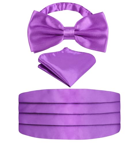Image of Alizeal Mens Multicolored Silk Solid Cummerbund Bow Tie Set