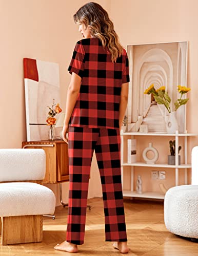 Image of Avidlove Women Pajamas Set Notch Collar Soft Sleepwear Pjs Short Sleeve Button Down Nightwear with Long Pants