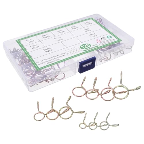 Cabilock 120pcs Zinc-plated Spring Hose Clamps Tube Clips Set for Water and Air Hoses, Sturdy Line Clamps Secure Grip for Plumbing and Industrial Use