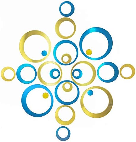 24Pcs Wall Decal Acrylic Modern Mirror Art Mural Wall Stickers for Living Room Bedroom Home Decor Blue+ Gold