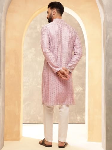 Sojanya (Since 1958 Men'S Cotton Rayon Shiny Thread Sequinned Kurta With White Pyjama4