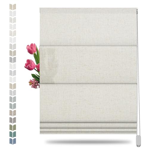 BERISSA Roman Shades for Windows, Fabric Roman Blinds,Room Darkening Thermal Insulated Pull DownWindow Shades for Home Living Room Bedroom, Light Filtering Linen Color Beige,94" W x 48" H