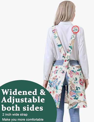 Image of Cozy Adjustable Cross Back Aprons for Women with Pockets Cotton Linen Cooking Kitchen Baking