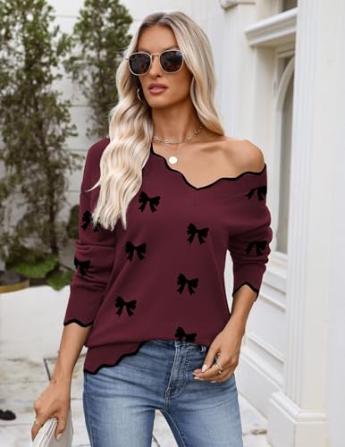 Image of Zeagoo Women's 2026 Fall V Neck Sweater Long Sleeve Lightweight Knit Tops