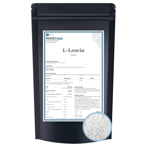 500 g | L-Leucin Pulver | essentielle Aminosäure | BCAA Rohstoff | 40100 Mesh | 100% rein vegan | hochrein individuell dosierbar | Muskelaufbau Training | Supplement Rohstoff | INGREO