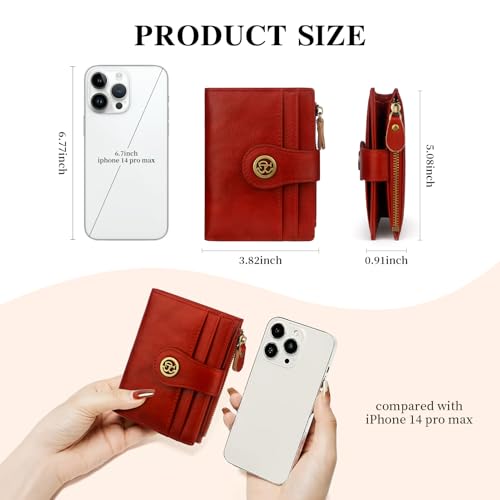 Image of Leather Wallet Women,RFID Blocking Small Wallet for Women Bifold Compact Slim Wallet Card Holder With Zipper Coin Pocket(Red)